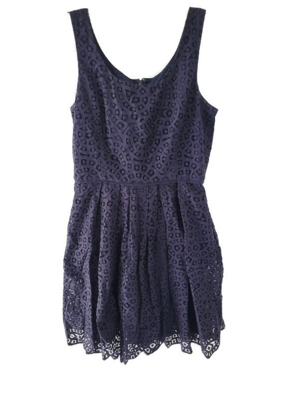 J Crew Eyelet Lace Navy Dress Fit Flare Style Aline Size 4